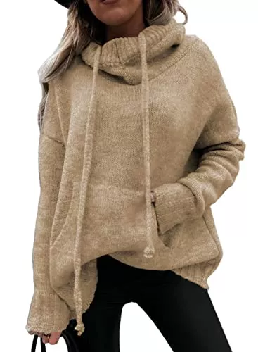 Aleumdr Pullover & Strickmode Aleumdr Pullover Damen Hoodie Sweatshirts Langarm Kapuzenpullover Strickpullover Damen Oversize Rollkragenpullover Elegant Damen Herbst Strickpulli Winterpullover