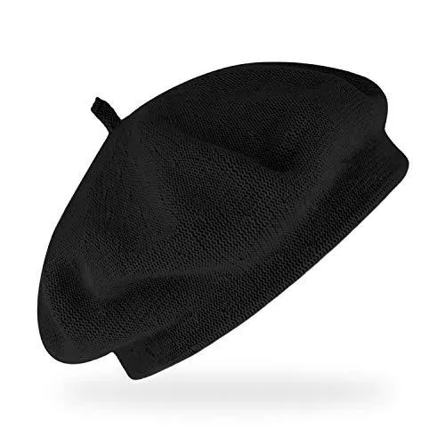 fiebig Hüte & Mützen fiebig Feinstrickbaske mit Zipfel | Barett in OneSize aus Baumwolle | Leichte Wollbaske in vielen Farben