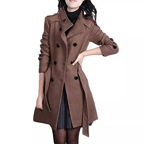 Lulupi Mäntel Lulupi Damen Winter Mantel Trenchcoat mit Gürtel, Übergangsmantel Wollmantel Zweireiher Stehkragen Jacke PEA Coat Mode Frauen Winterjacke Outwear