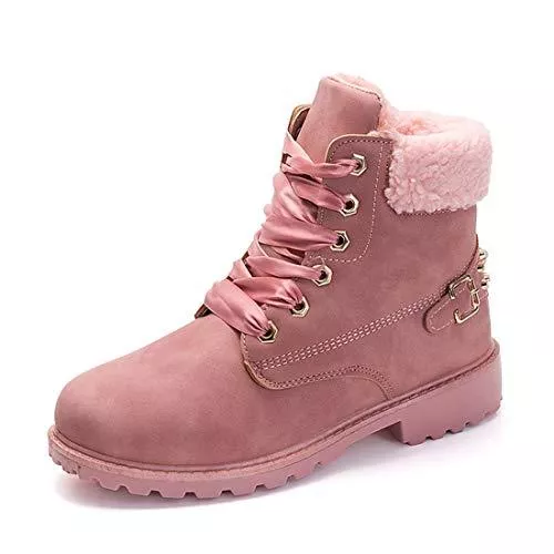 NEOKER Stiefel Winterschuhe Damen Stiefeletten Winterstiefel Gefüttert Kurzschaft Stiefel Warm Schneestiefel Ankle Combat Boots Khaki Grau Rosa 36-43 EU