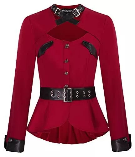 SCARLET DARKNESS Langarmshirts SCARLET DARKNESS Damen Steampunk Gothic Tops Mittelalter Elegante Langarmshirts Cosplay Halloween Retro Bluse