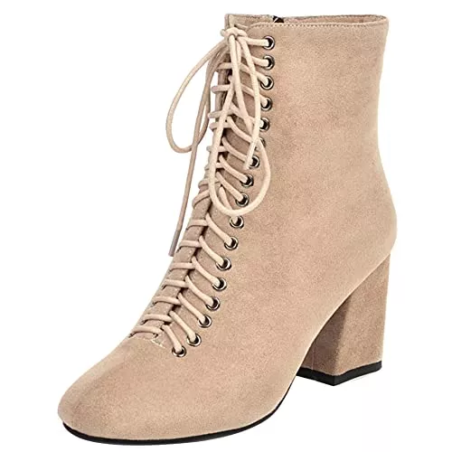 Lroey Reoly Stiefel Damenstiefeletten mit Blockabsatz, Anzugstiefel Höhe Ferse Runde Zehen Stiefeletten Zip Kurzschaft Stiefel, Gr 33-46