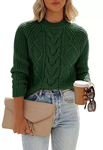 ANCAPELION Pullover & Strickmode ANCAPELION Damen Kabel Pullover,Winter Casual Leicht Rundhals Langarm Einfarbig Elegant Gerippt Strickpullover