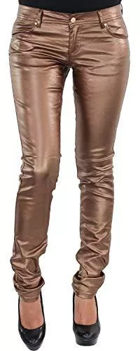Sotala Hosen Sotala Damen Kunstleder Hose Biker Leder-Optik Leder-Look Wet-Look Leder-Imitat Röhrenhose Skinny Slim Fit Stretchhose Damenhose Farben in Silber und Bronze