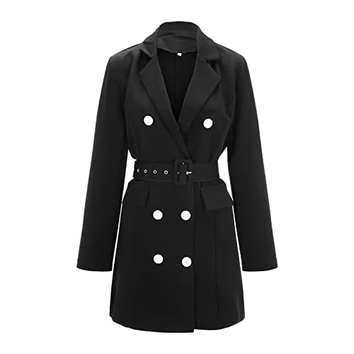 Generic Mäntel Generic Damen Winter Warmer Mantel Lange Kapuze Zweireihige Wollmantel Revers Wickel Outwear Mit Taschen Wintermantel Dicke Kapuzenjacke