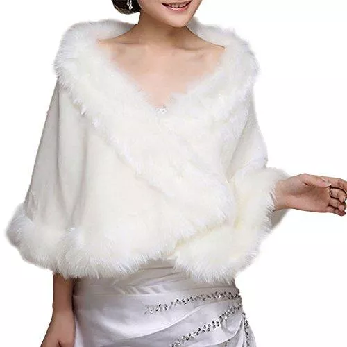 Insun Strickjacken Insun Damen Brautzusatz Elfenbein Kunstpelz Winter Cape Umhang Braut Hochzeit Schal