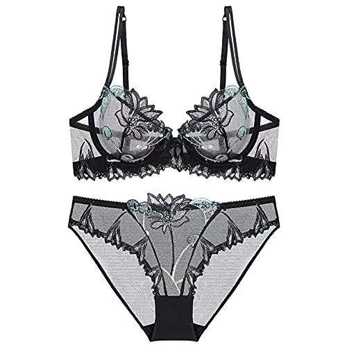 Cwang Nachtwäsche & Bademäntel Cwang Damen Bügel BH Set Push Up Spitze BH und Transparente Slip Nicht Gepolstert Bra Glatter Panty Lingerie Unterwäsche