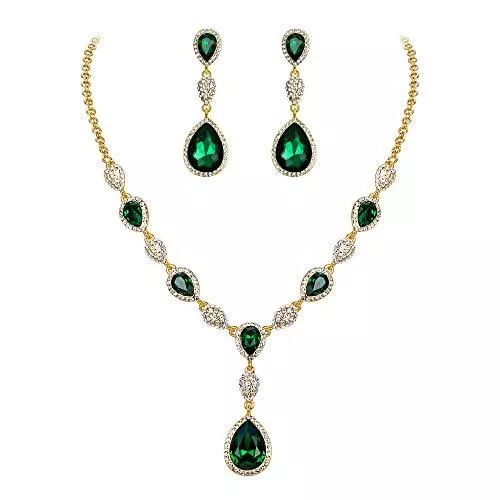 Clearine Schmuck Clearine Damen Schmuck Set Hochzeit Braut Zirkonia Teardrop Y Halskette und Ohrringe Schmuckset für Frauen