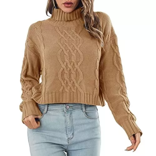 Ausla Pullover & Strickmode Ausla Damen Pullover Sweater Kabelstrick hoher Kragen locker Stehkragen Strickpulli Winter Sweatshirt Oberteile