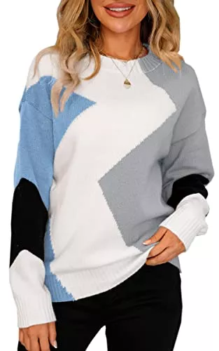 ASOMI Pullover & Strickmode ASOMI Pullover Damen Lässig Langarmshirt Strickpullover Lose Rundhals Sweatshirts Strickbluse mit Bunt Streifen