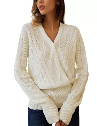 LIUMILAC Pullover & Strickmode LIUMILAC Damen Casual Pullover V Ausschnitt Strick Pullover Langärm Freizeit Pullover