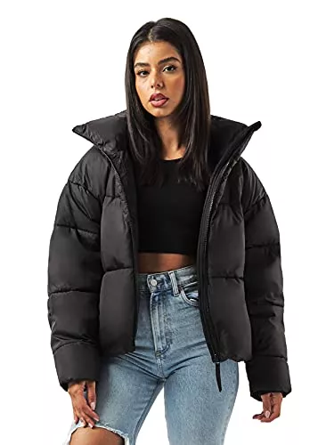 Burocs Jacken Burocs Damen Cropped Fit Pufferjacke mit verstaubarer Kapuze Wattierte Jacke Kurz Geschnitten Stehkragen Outdoor Winterjacke Modern Steppjacke Women Puffer