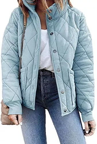 Vagbalena Jacken Vagbalena Damen-Winter-Daunenjacke mit Kapuze gekürzte Steppjacke leichte Knopfleiste warme Winter-Daunenjacke Mantel mit Taschen