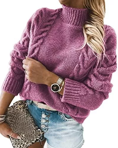 ORANDESIGNE Pullover & Strickmode ORANDESIGNE Pullover Damen Casual Lose Pulli Langarm Oberteile Damen Elegant Einfarbig Rollkragenpullover Batwing Oversize Rollkragenpullover Strickpullover