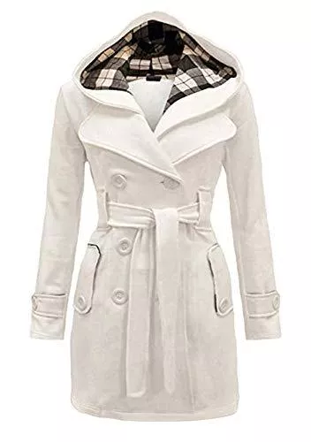 TYQQU Mäntel TYQQU Damen Winter Mittellanger Kapuzenmantel Zweireihiger Mischung Mantel Mit Gürtel Langarm Revers Wickelkleidung Mit Taschen Warmer Outdoor Trenchcoat