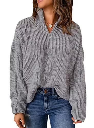 Aleumdr Pullover & Strickmode Aleumdr Damen Pullover Elegant Reißverschluss Strickpullover Damen Rollkragenpullover Herbst Grobstrick Pullover für Damen Winterpullover Causal Strickpulli Sweater Festliche Pullover