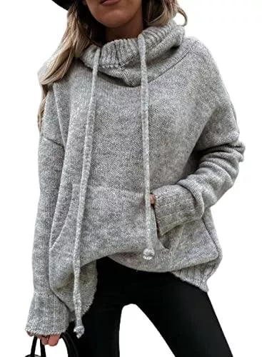 Aleumdr Pullover & Strickmode Aleumdr Pullover Damen Hoodie Sweatshirts Langarm Kapuzenpullover Strickpullover Damen Oversize Rollkragenpullover Elegant Damen Herbst Strickpulli Winterpullover