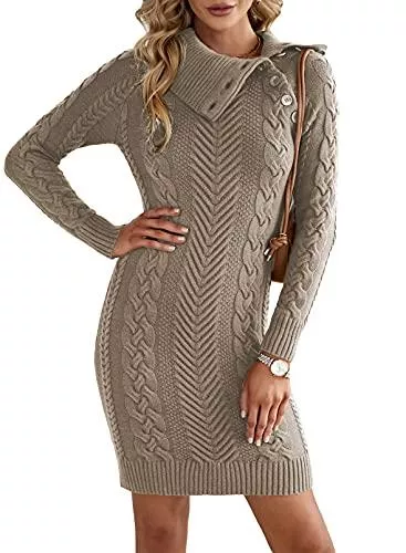 Aleumdr Freizeit Aleumdr Damen Elegant Pullover Kleid Einfarbig Rollkragenpullover Strickkleid | Casual Wickelkleid Lamgarm Winterkleider Midikleid Warm
