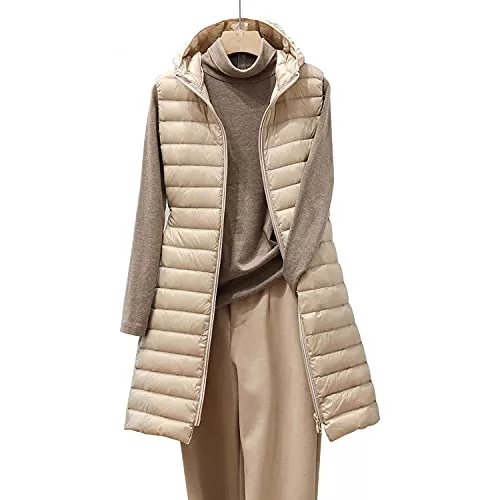Copelsie Westen Mantel Damen Herbst elegant, Steppweste Damen Lang Weste mit Kapuze Daunenweste Ärmellose Kapuzen Mantel Leichte Wintermantel Longweste Warm Winterjacke Große Größen Coat Lange Steppjacke