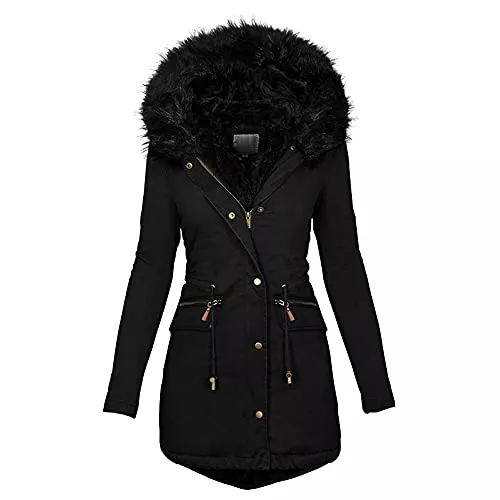 Godoboo Mäntel Godoboo Damen Wintermantel Warme Damen Winter Jacke Lange Mäntel Daunenjacke für Damen Jacke Mantel Winter Outdoorjacke mit Kunstpelz-Kapuze