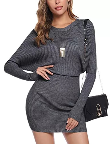 NB Freizeit NB Damen Pulloverkleid Langarm Mini Pullover Kleider Pullover Strickwaren Pullover Tops Casual Slim Fit Gerippte Zopfstrickpullover für Herbst Winter