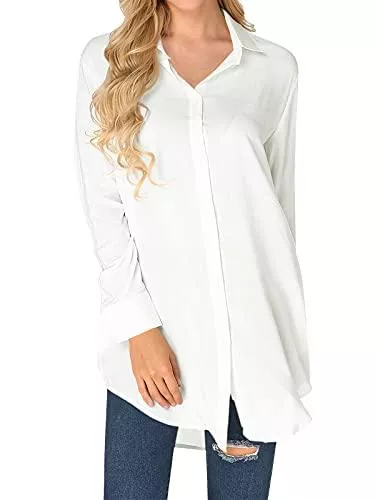 ZANZEA Langarmblusen ZANZEA Bluse Damen Oversize Button Down Hemd Langarmshirt Casual Tunika Longshirt Einfarbig mit Knopf