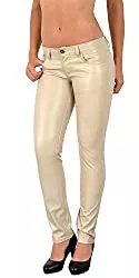 ESRA Hosen ESRA Damen Lederhose Damen Hose tiefer Bund in Leder Optik Straight-Fit Hüfthose für Frauen H12