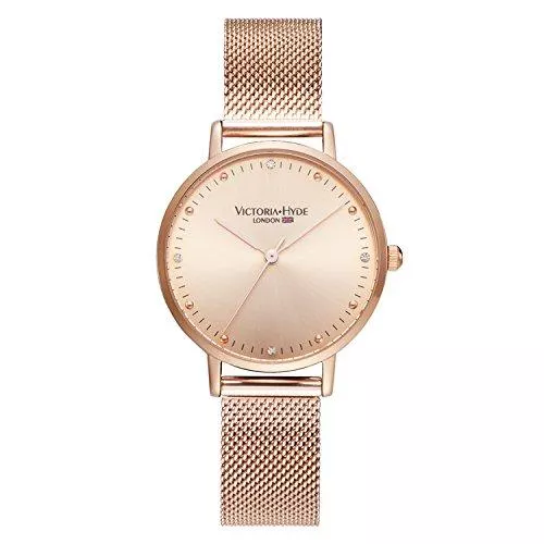 VICTORIA HYDE Uhren VICTORIA HYDE Damenuhr Roségold Armbanduhr Analog Quarz Damen Uhren Silber Ultra-flach Mesh-Armband Edelstahl