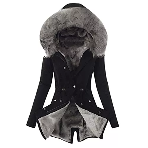 EMATOP Mäntel EMATOP Mantel Frauen Wintermantel Warme Winter Jacke Lange Mäntel Einfarbig Winterjacke mit Kapuze Windbreaker Gefüttert Teddyfell Dicker Fleecejacke Mode Outdoorjacke Slim fit Winterparka
