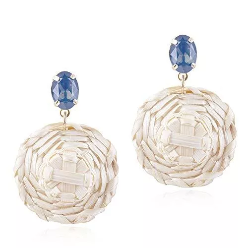 Byrhgood Schmuck Handgemachte Stroh Ohrringe Blau Vintage Holiday Beach Lange Ohrringe 4 * 5cm