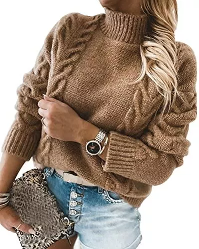 ORANDESIGNE Pullover & Strickmode ORANDESIGNE Pullover Damen Casual Lose Pulli Langarm Oberteile Damen Elegant Einfarbig Rollkragenpullover Batwing Oversize Rollkragenpullover Strickpullover