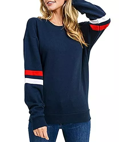 Cindeyar Pullover & Strickmode Damen Sweatshirt Pullover Casual Langarmshirt Hoodie Rundhals Kaputzenpullis Oversize Streifen Shirt Oberteil Tops