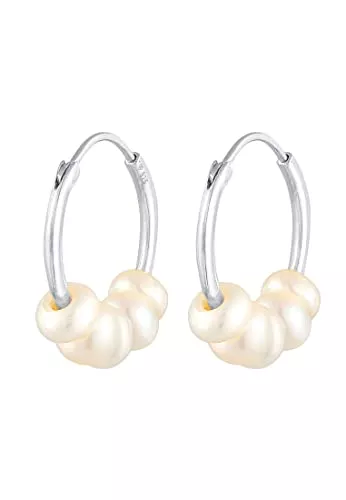 Elli Schmuck Elli Ohrringe Damen Creolen Bead Schlicht mit Süßwasserperlen in 925 Sterling Silber