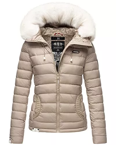 MARIKOO Jacken MARIKOO Damen Winter Steppjacke mit Fellkragen und Kapuze Winterjacke Steppung B893
