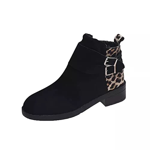 Generic Stiefel Generic TIFIY Leopard-Stiefel, Dicker, modischer Druck, Reißverschluss, runde Damen-Zehenseitenstiefel, Knöchelabsatz, Damenstiefel Latex Damen Sex