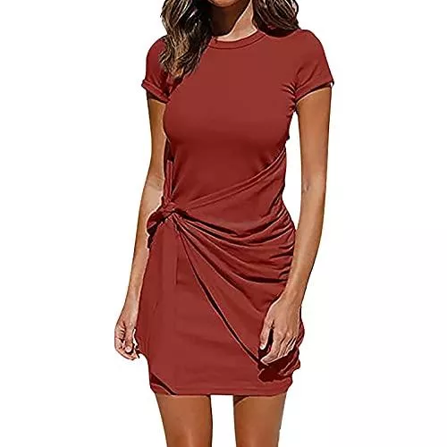 Semoatuc Freizeit Rundhals Sexy Gesäß Strandkleider Minikleid Sommerkleid, Kurzarm Casual Hohe Taille Knielang Strandkleid Kurz Kleider Tank Kleid Tunika Bluse Oberteil Freizeitkleidung