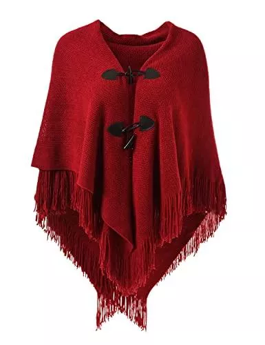 Ferand Strickjacken Ferand - Poncho Schal für Damen Strick Cape - Vorne Offener Cardigan, Leichten Gestrickten Fransen und Eleganten Knöpfen
