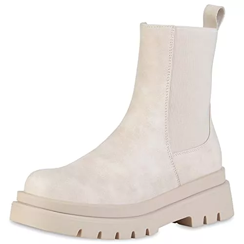 VAN HILL Stiefel VAN HILL Damen Stiefeletten Plateau Boots mit Blockabsatz Strick Profilsohle
