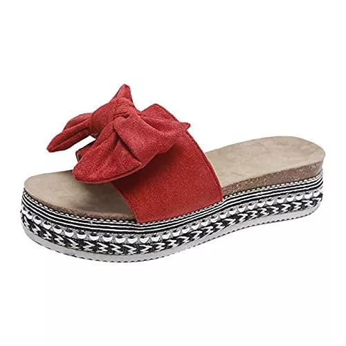 LOPILY Sandalen & Slides Damen Sommerschuhe Sandalette Slides Flache Bowknot Riemchen Sandalen Womens Peeptoe Strandsandalen Elegante Freizeit Schuhe Komfortable Outdoorsandalen Freizeitschuhe Leicht Walking Schuhe