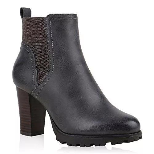 stiefelparadies Stiefel stiefelparadies Damen Stiefeletten High Heels mit Blockabsatz Profilsohle Flandell