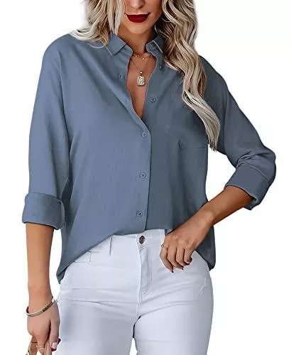 Homlan Langarmblusen Homlan Damen Bluse V-Ausschnitt Hemd Langarm Elegant Lässige Oberteile Knopfleiste Hemdbluse Arbeit Einfarbig Langarmshirt mit Brusttaschen