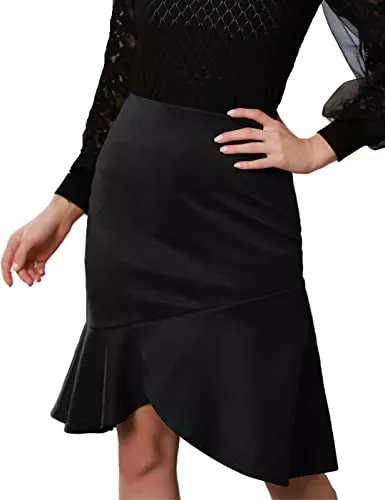 Belle Poque Röcke Belle Poque Damen Vintage Elastische Taille Hohe Taille Unregelmäßiger Fishtail-Saum Pack-Hüftrock