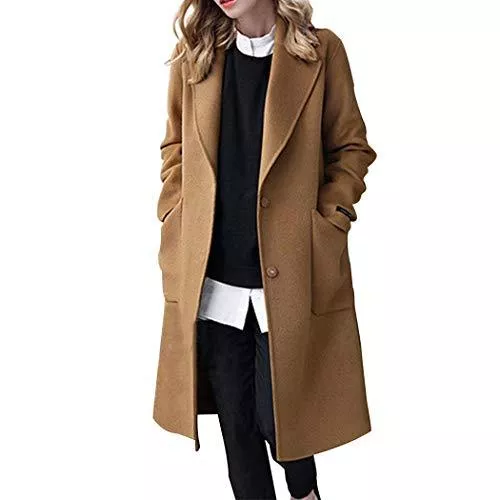HANMAX Mäntel HANMAX Damen Wollmantel Lange Wolljacke mit Reverskragen Wintermantel Frauen Übergangs Jacke Warme Winterjacke Slim Fit Langemantel