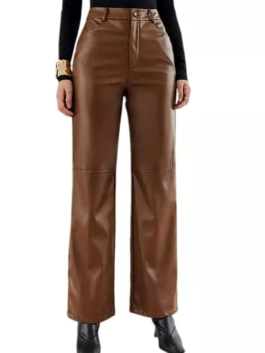 Siyova Hosen Siyova Damen Lederhose PU-Paket Hüfte weites Bein Hose Neue sexy hohe Taille Slim Schwarze Casual Pants High Street Wind Biker Frauen Leder gerade Frühling und Herbst Frauen