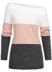 Styleboom Fashion Pullover & Strickmode Styleboom Fashion® Damen Pullover One-Shoulder Colorblock Sweater Weiss rosa schwarz