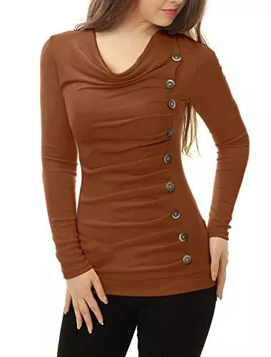 Allegra K Langarmblusen Allegra K Damen Langarm Rollkragen Button Ruffle Top Tunika