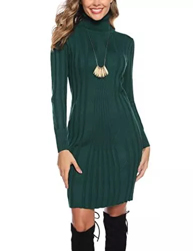 Totatuit Freizeit Totatuit Strickkleid Damen Rollkragen Winterkleid Langarm Warm Pullikleid mit Zopfmuster A-Linie Midikleid für Herbst Winter