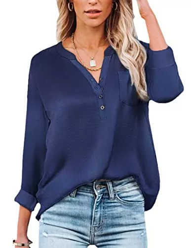 Beyove Langarmblusen Beyove Bluse Damen Langarm Elegant Hemd V-Ausschnitt Hemdbluse Knöpfe Freizeithemd Casual, S-XXL