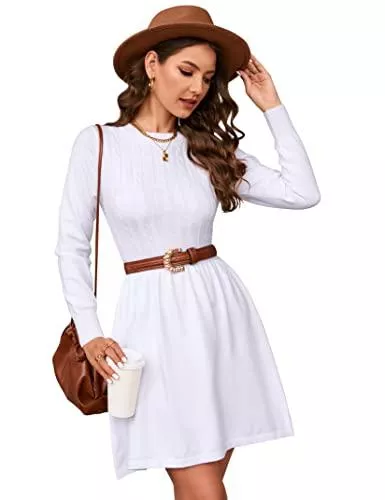 KOJOOIN Freizeit KOJOOIN Damen Strickkleid Pulloverkleid Zopfmuster Langarm Tunika Kleid Strickpullover Minikleid Rundhals Pullikleid Elegant A Linien Freizeitkleid (Verpackung MEHRWEG)