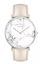 New Trend - Love for Accessories Uhren Armbanduhr Silber Weiss Schlicht in Marmor-Style für Damen &amp; Herren, Lederarmband-Optik oder Edelstahl-Metallarmband Ø 38 MM